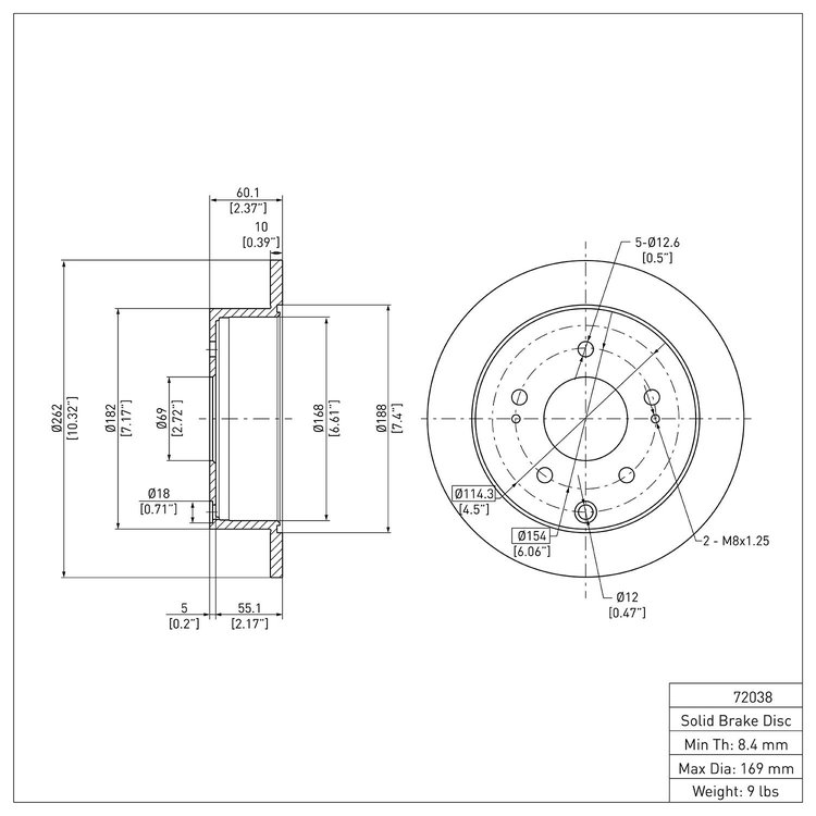 E-Line Blank Brake Rotor, 2004-2012 Mitsubishi, Position: Rear