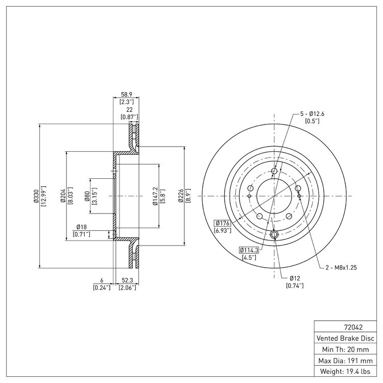 E-Line Blank Brake Rotor, 2008-2015 Mitsubishi, Position: Rear