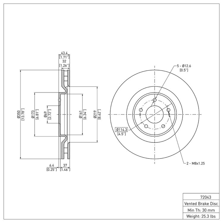 E-Line Blank Brake Rotor, 2008-2015 Mitsubishi, Position: Front