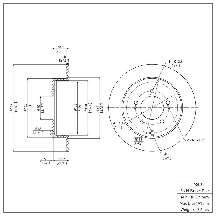 E-Line Blank Brake Rotor, 2007-2015 Mitsubishi, Position: Rear