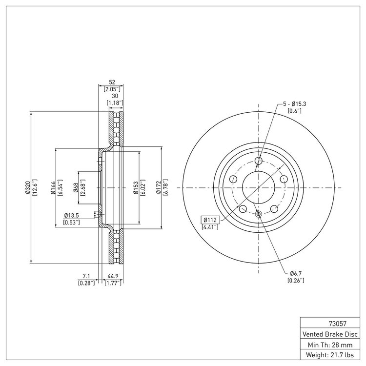 E-Line Blank Brake Rotor, 2008-2012 Audi/Porsche/Volkswagen, Position: Front