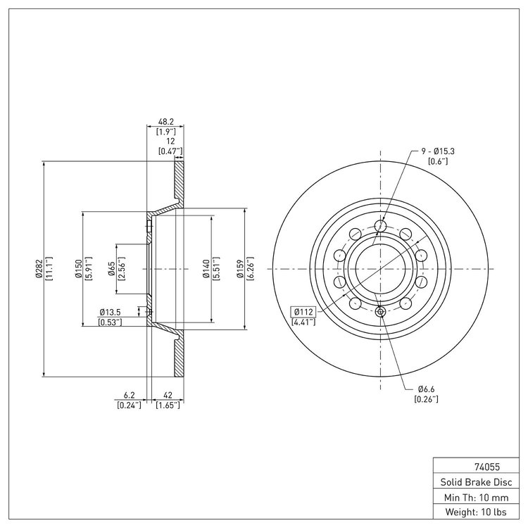 E-Line Blank Brake Rotor, 2005-2018 Audi/Porsche/Volkswagen, Position: Rear