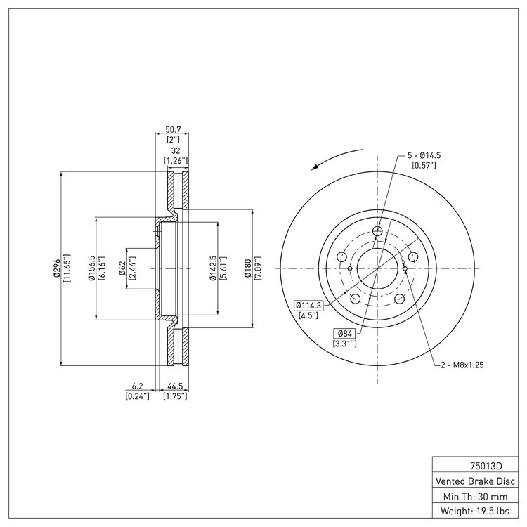 E-Line Blank Rotor, 2006-2015 Lexus/Toyota/Scion, Position: Front Right