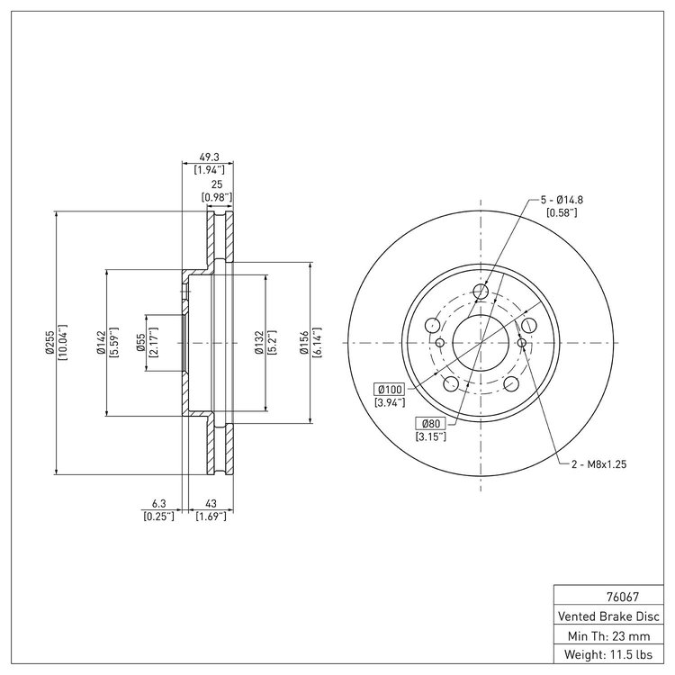E-Line Blank Brake Rotor, 1994-2000 Lexus/Toyota/Scion, Position: Front