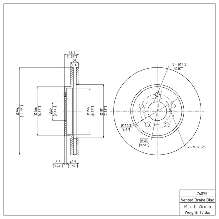 E-Line Blank Brake Rotor, 2002-2015 Lexus/Toyota/Scion, Position: Front