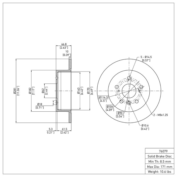 E-Line Blank Brake Rotor, 2007-2012 Lexus/Toyota/Scion, Position: Rear