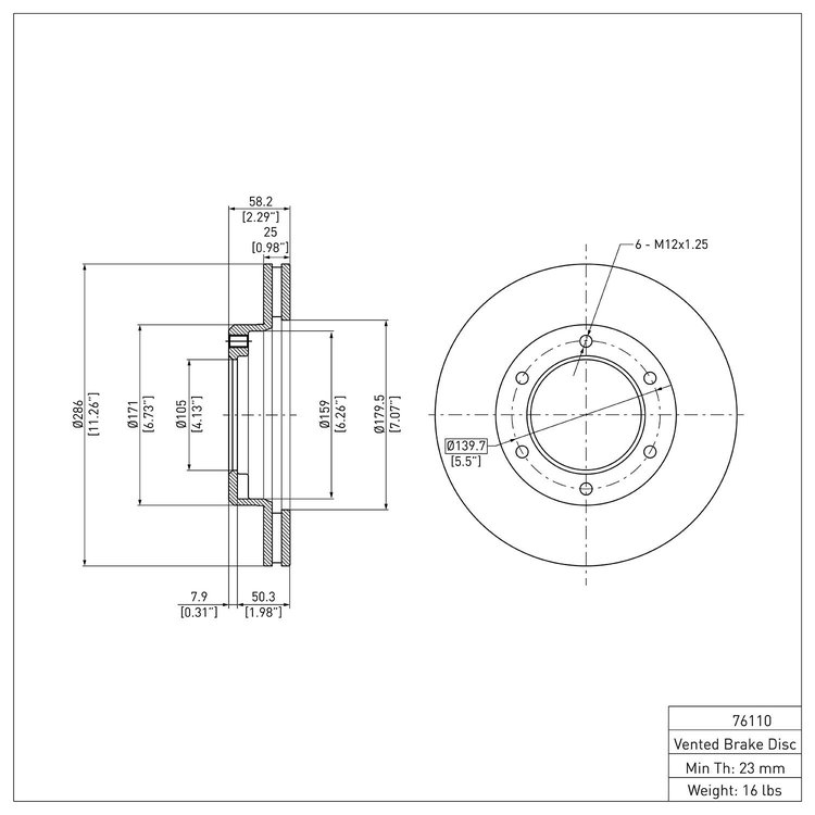 E-Line Blank Brake Rotor, 1990-1992 Lexus/Toyota/Scion, Position: Front