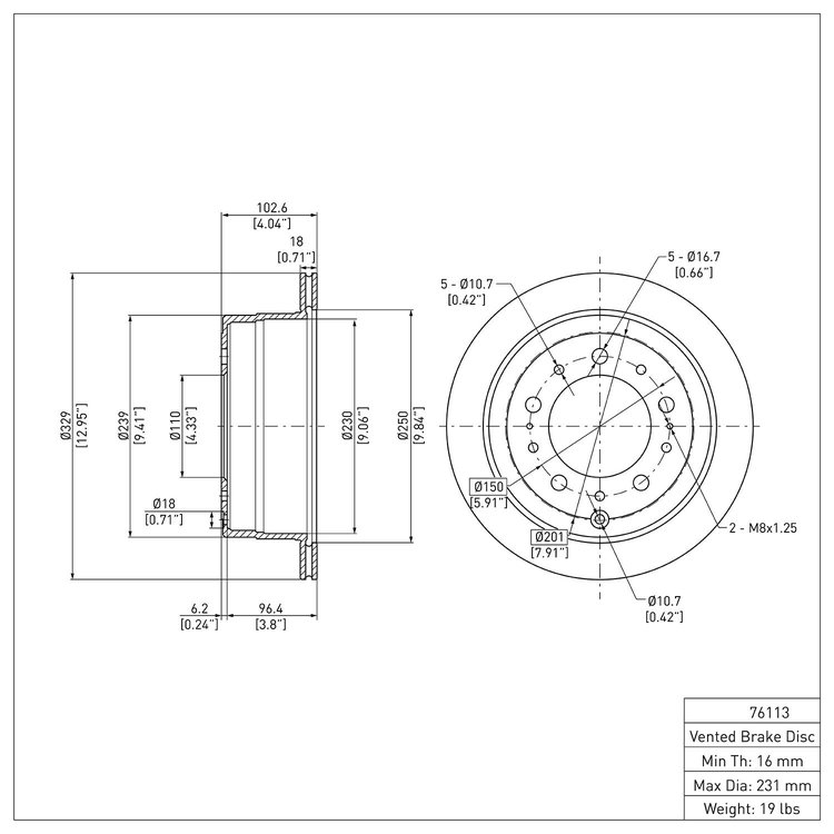 E-Line Blank Brake Rotor, 1998-2007 Lexus/Toyota/Scion, Position: Rear