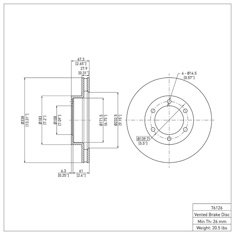E-Line Blank Brake Rotor, 2003-2009 Lexus/Toyota/Scion, Position: Front