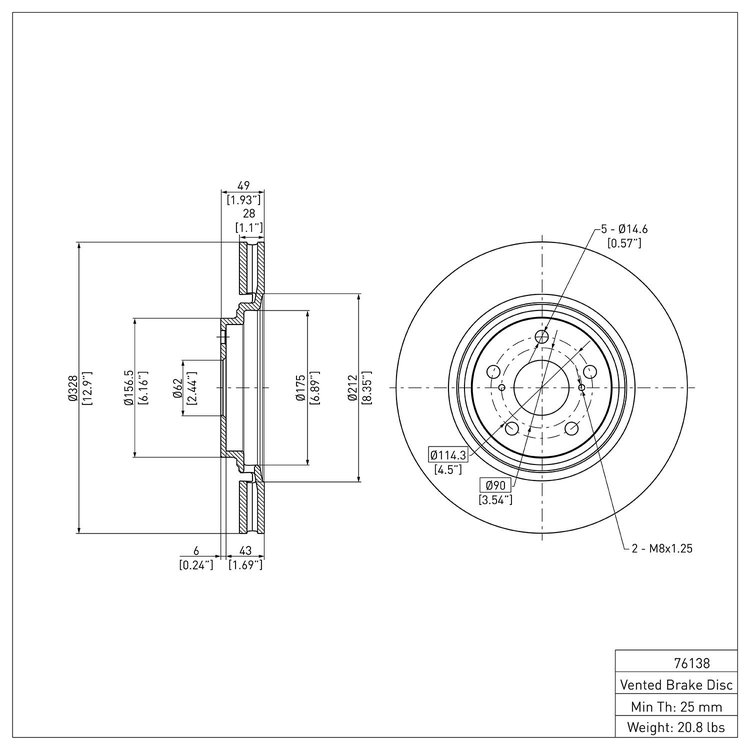 E-Line Blank Brake Rotor, Fits Select Lexus/Toyota/Scion, Position: Front