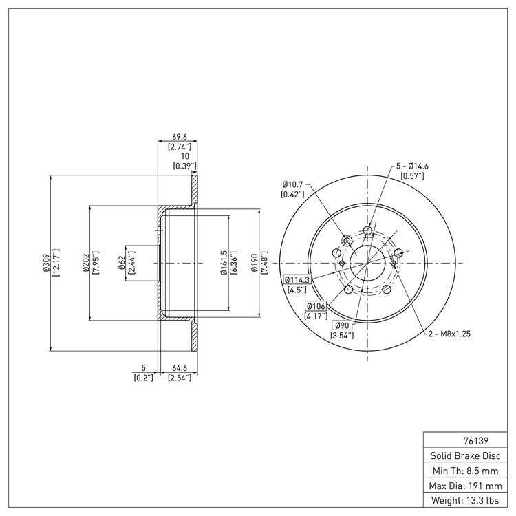 E-Line Blank Brake Rotor, 2008-2013 Lexus/Toyota/Scion, Position: Rear