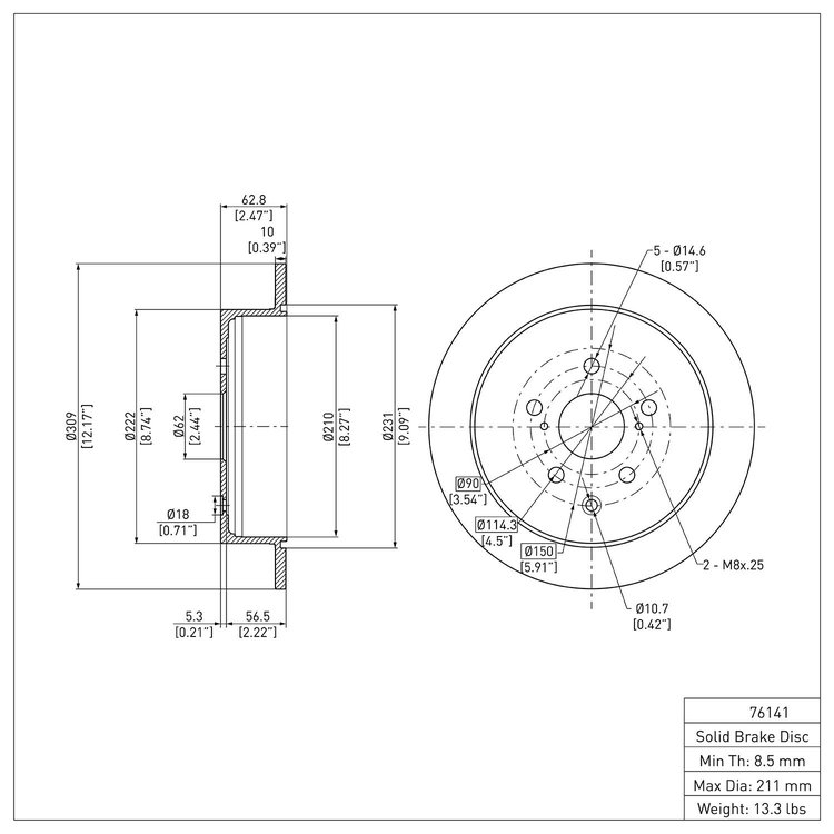 E-Line Blank Brake Rotor, 2010-2020 Lexus/Toyota/Scion, Position: Rear