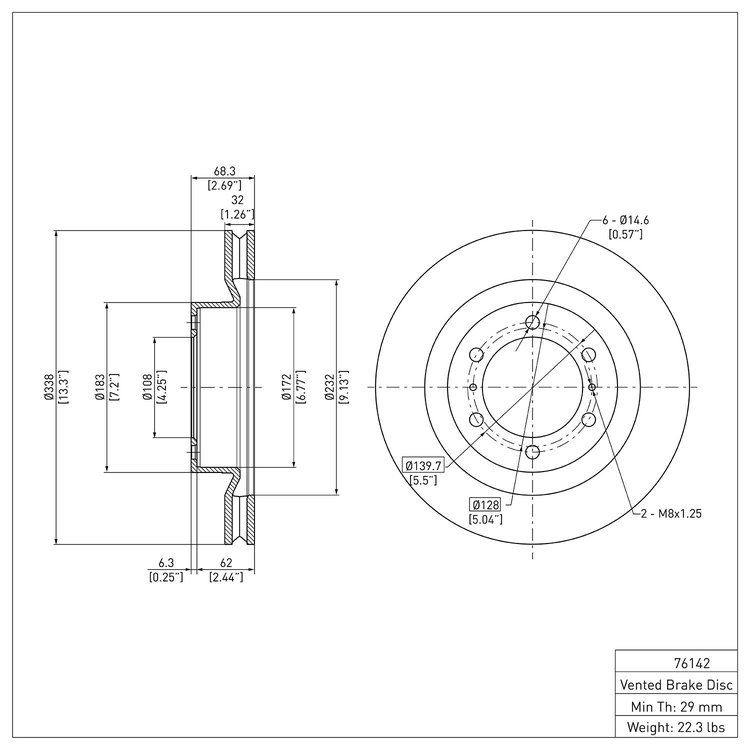E-Line Blank Brake Rotor, Fits Select Lexus/Toyota/Scion, Position: Front