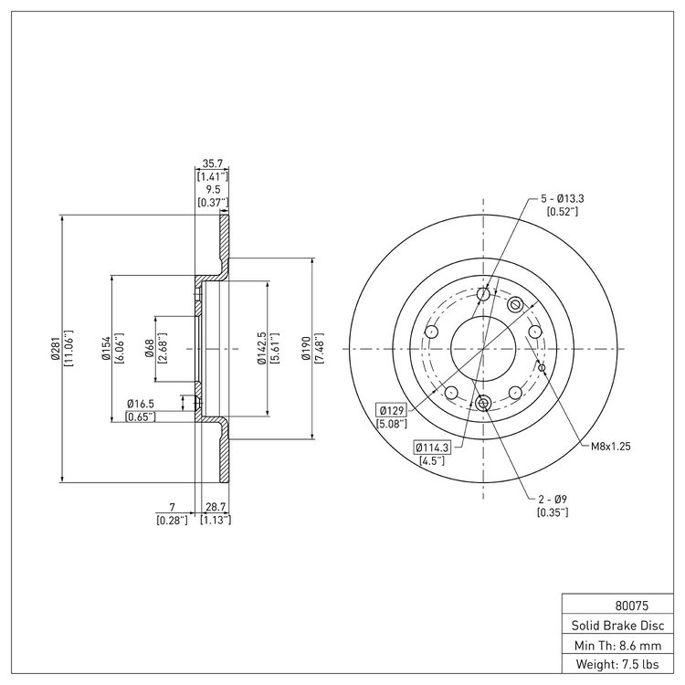 E-Line Blank Brake Rotor, 2016-2018 Ford/Lincoln/Mercury/Mazda, Position: Rear