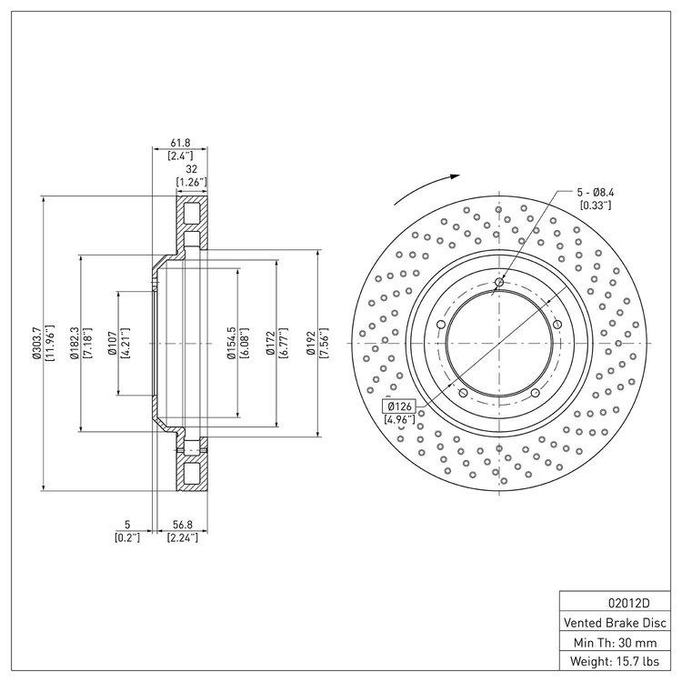 E-Line Drilled Rotor, 1982-1989 Audi/Porsche/Volkswagen, Position: Front Right