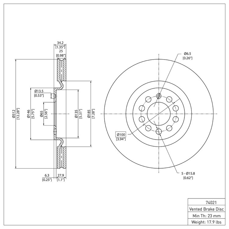 GeoSpec-Coated Rotor, 2000-2006 Audi/Porsche/Volkswagen, Position: Front