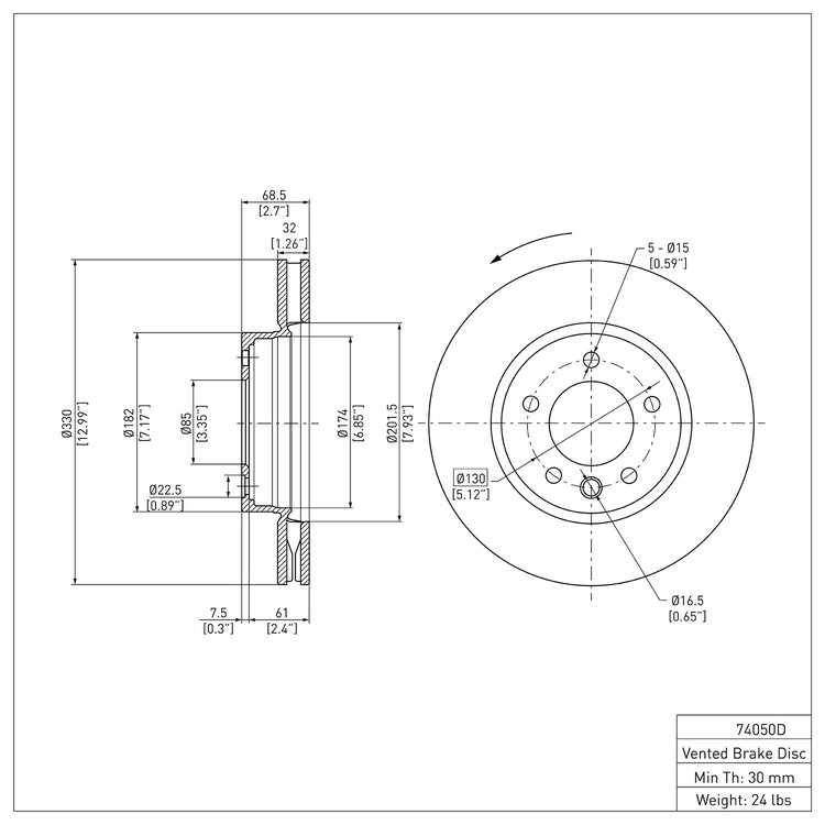 GeoSpec-Coated Rotor, 2003-2018 Audi/Porsche/Volkswagen, Position: Front Left