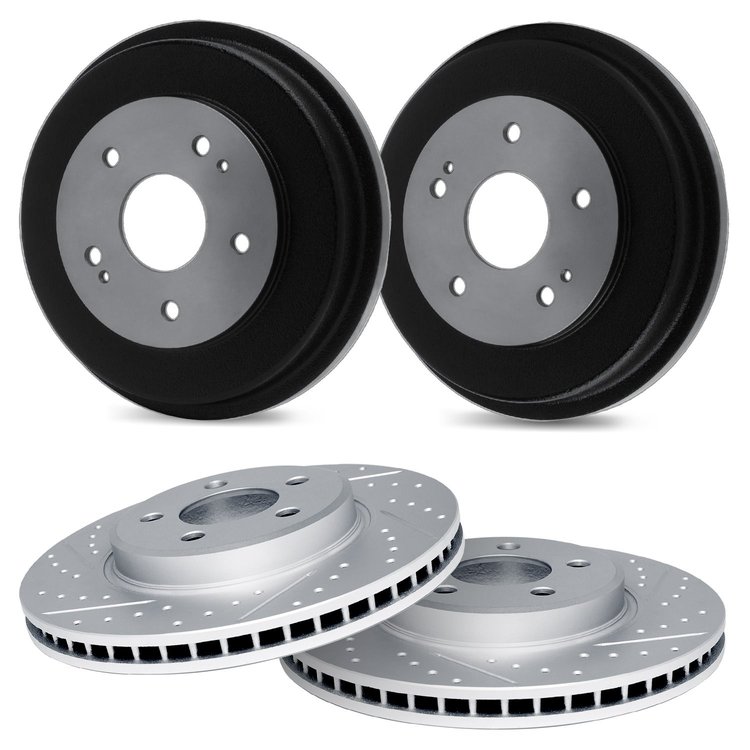 GEO-Carbon Drilled & Slotted Brake Rotor & Drum Set, 2008-2015 Audi/Porsche/Volkswagen, Position: Rear