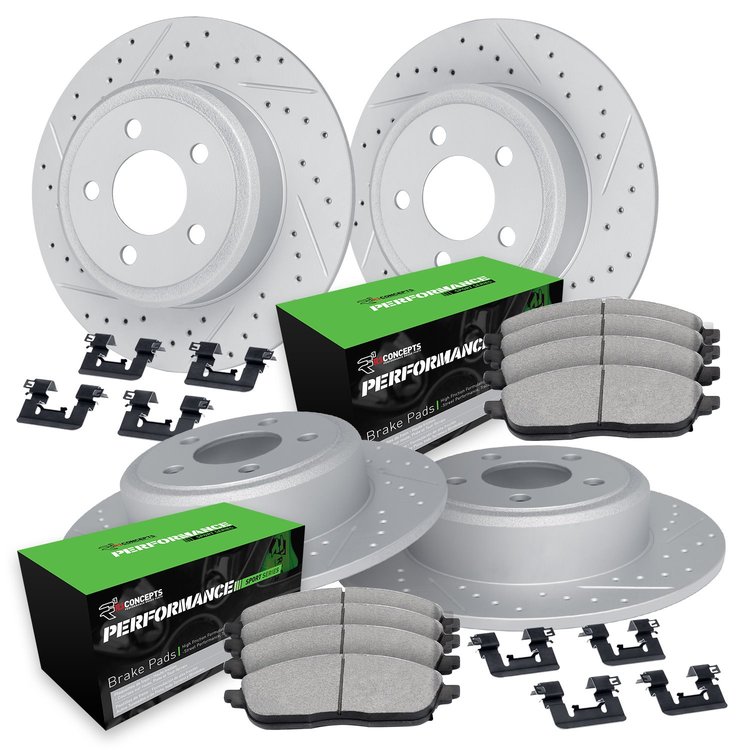 GEO-Carbon Drilled & Slotted Brake Rotor Set w/Performance Sport Pads & Hardware, 2004-2004 Audi/Porsche/Volkswagen