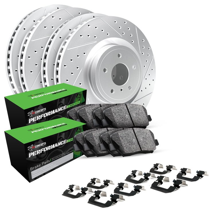 GEO-Carbon Drilled & Slotted Brake Rotor Set w/Performance Sport Pads & Hardware, 2011-2018 Audi/Porsche/Volkswagen