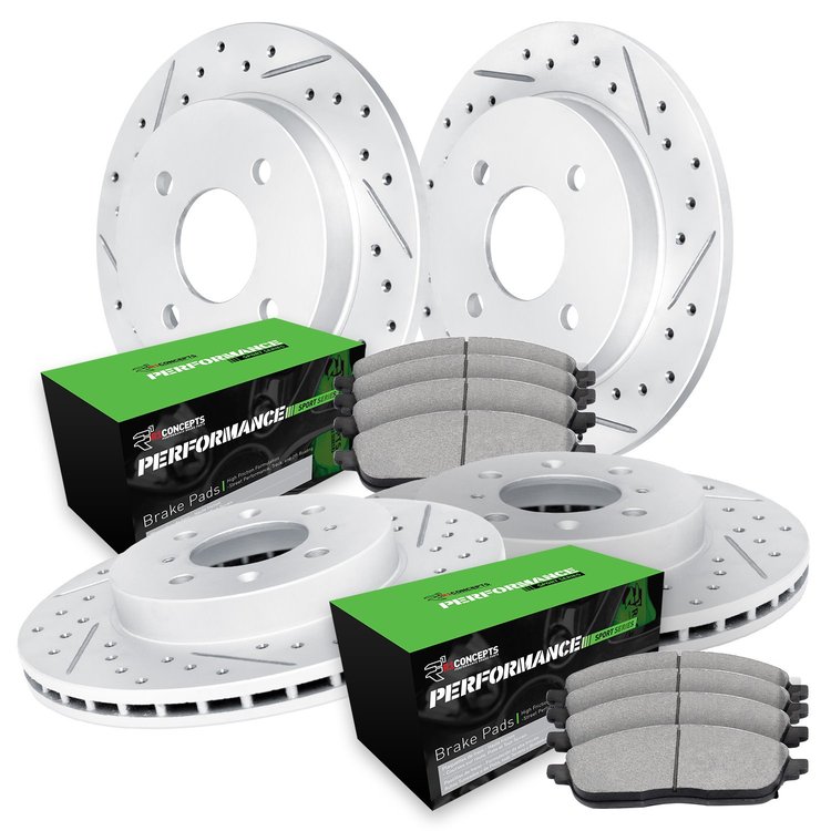 GEO-Carbon Drilled & Slotted Brake Rotor Set w/Performance Sport Pads, 1998-1998 Mitsubishi, Position: Front