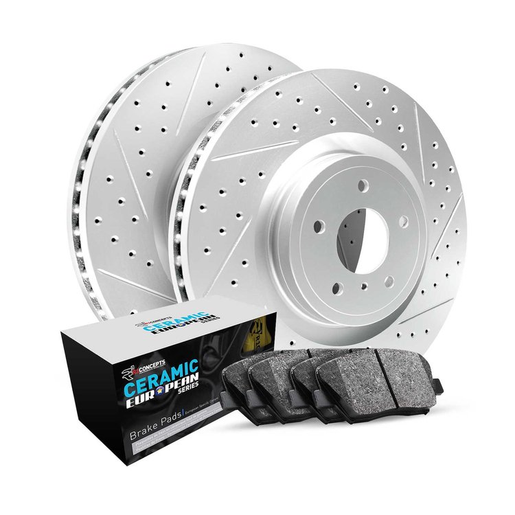 GEO-Carbon Drilled/Slotted Rotors w/Euro Ceramic Pads, 2005-2018 Audi/Porsche/Volkswagen, Position: Rear