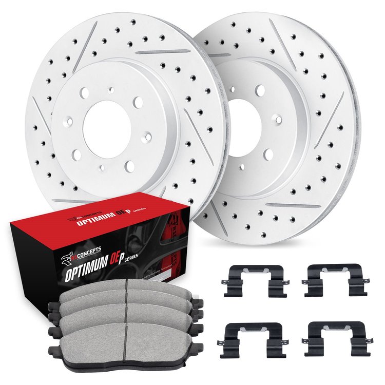 GEO-Carbon Drilled & Slotted Brake Rotor Set w/Optimum OE Pads & Hardware, 1998-1998 Mitsubishi