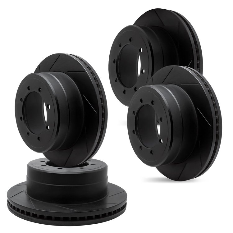 E-Line Slotted Black Brake Rotor Set, 1999-2000 Ford/Lincoln/Mercury/Mazda, Position: Front & Rear