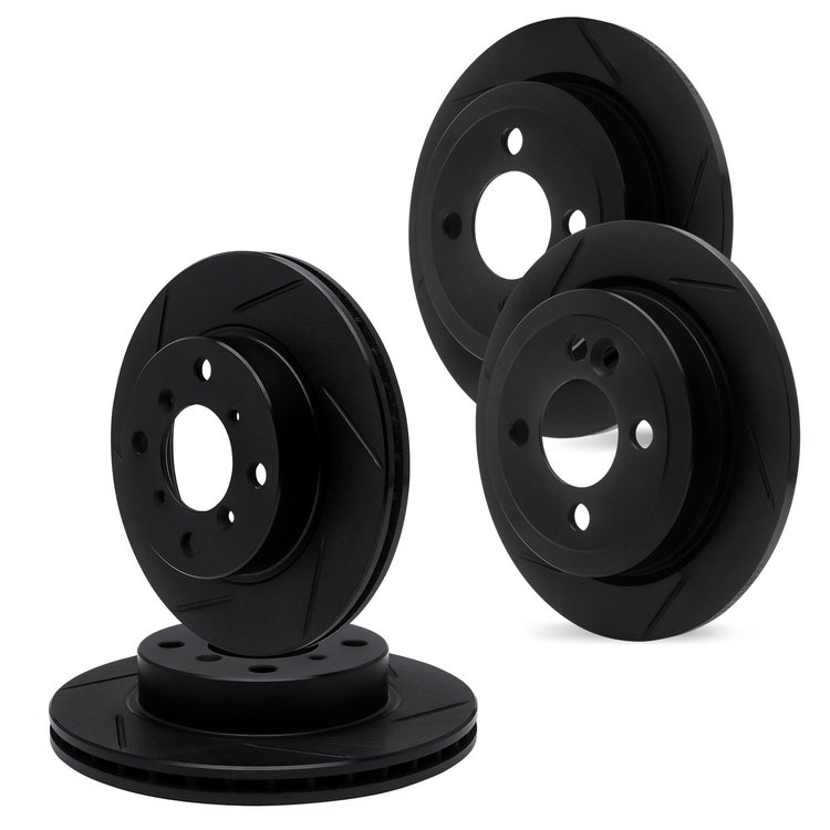 E-Line Slotted Black Brake Rotor Set, 1984-1985 Infiniti/Nissan, Position: Front & Rear