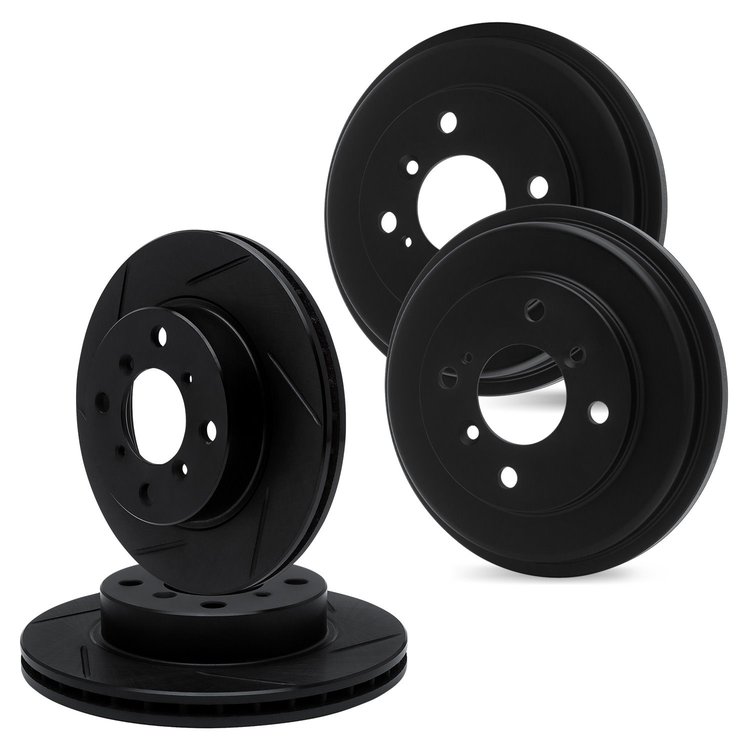 E-Line Slotted Black Brake Rotor & Drum Set, 2004-2008 GM, Position: Front & Rear