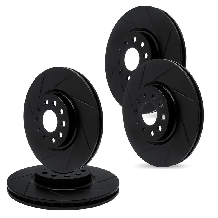 E-Line Slotted Black Brake Rotor Set, 2018-2019 GM, Position: Front & Rear