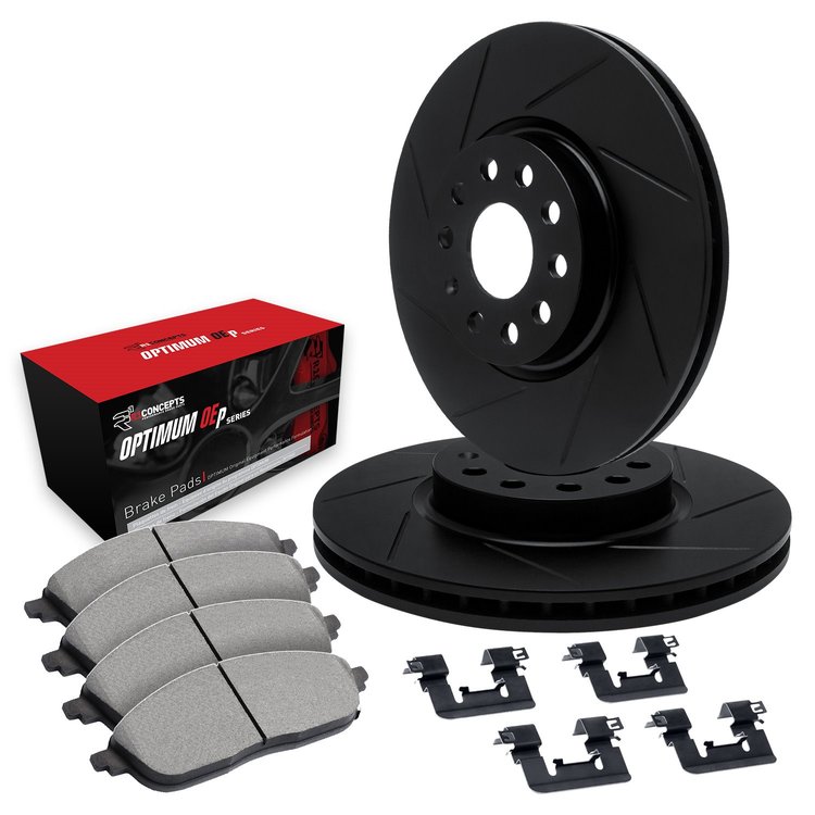 E-Line Slotted Black Rotors w/5000 Oep Pads & Hardware Kit, Fits Select Audi/Porsche/Volkswagen, Position: Front