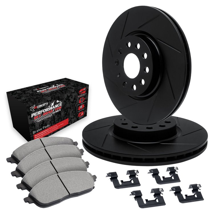 E-Line Slotted Black Brake Rotor Set w/Performance Off-Road/Tow Pads & Hardware, 1994-1995 Ford/Lincoln/Mercury/Mazda