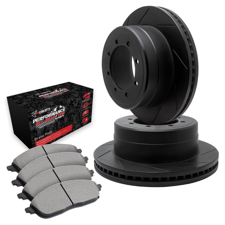 E-Line Slotted Black Brake Rotor Set w/Performance Off-Road/Tow Pads, 1999-1999 Ford/Lincoln/Mercury/Mazda, Position: Front