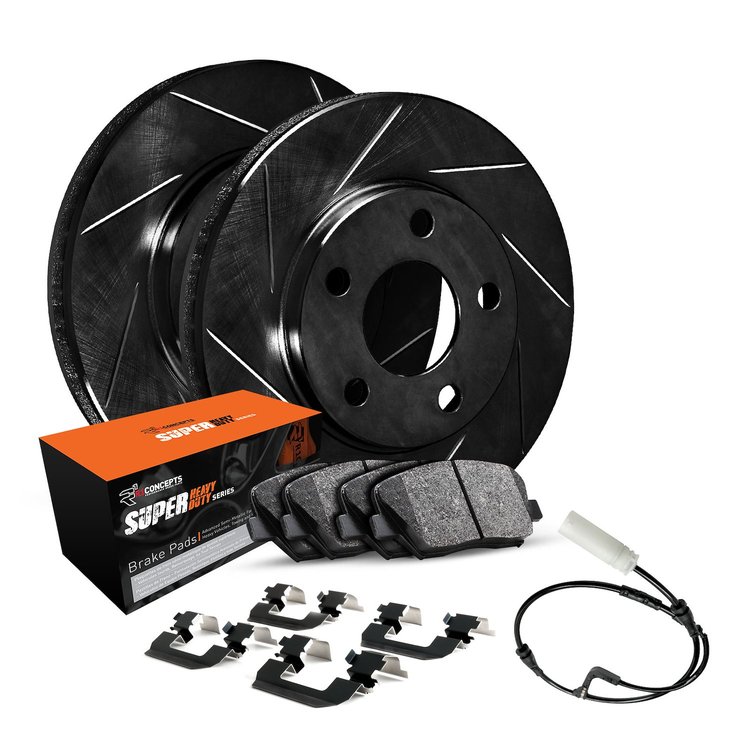 E-Line Slotted Black Brake Rotor Set w/Super-Duty Pads, Sensor, & Hardware, Fits Select Fits Multiple Makes/Models
