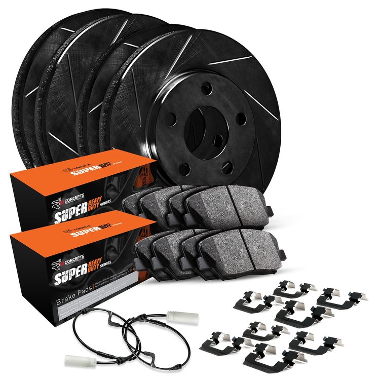E-Line Slotted Black Brake Rotor Set w/Super-Duty Pads, Sensor, & Hardware, Fits Select Fits Multiple Makes/Models