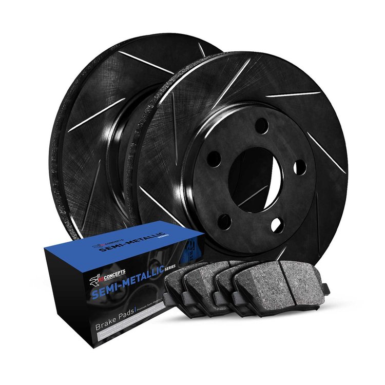 E-Line Slotted Black Brake Rotor Set w/Semi-Met Pads, 1998-2012 Ford/Lincoln/Mercury/Mazda, Position: Front