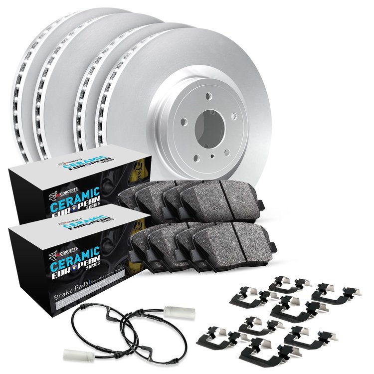 GEO-Carbon Brake Rotor Set w/Euro Ceramic Pads, Sensor, & Hardware, 1997-1999 BMW, Position: Front & Rear