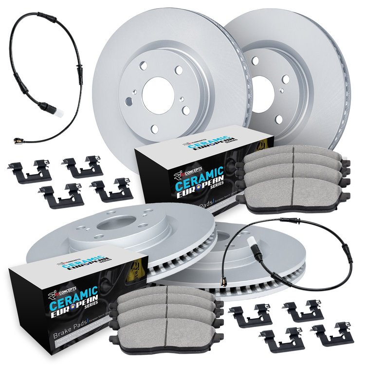 GEO-Carbon Brake Rotor Set w/Euro Ceramic Pads, Sensor, & Hardware, 2004-2004 Audi/Porsche/Volkswagen, Position: Front & Rear