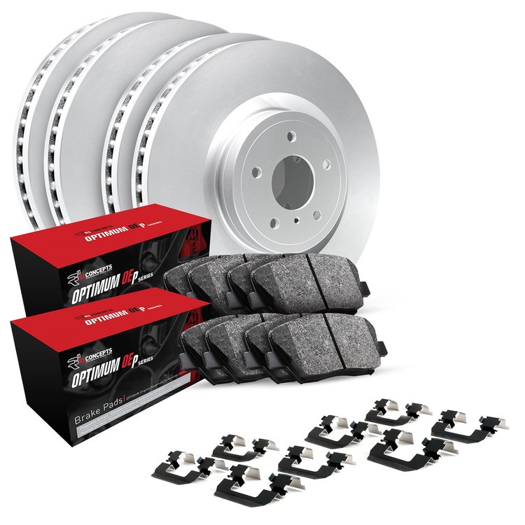 GEO-Carbon Brake Rotor & Drum Set w/Optimum OE Pads, Shoes, & Hardware, 1992-2000 GM, Position: Front & Rear