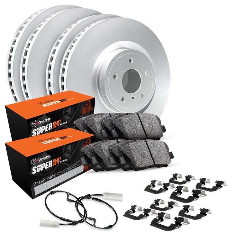 GEO-Carbon Brake Rotor Set w/Super-Duty Pads, Sensor, & Hardware, 2006-2006 Mopar, Position: Front & Rear