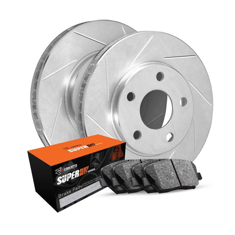 E-Line Slotted Silver Brake Rotor Set w/Super-Duty Pads, Fits Select Mopar, Position: Front