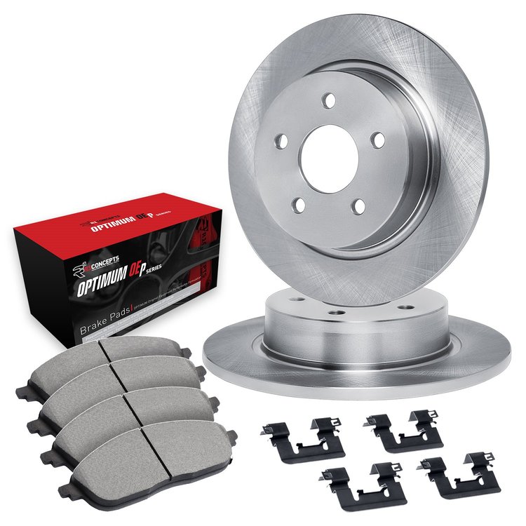 E-Line Blank Brake Rotor Set w/Optimum OE Pads & Hardware, 1988-1991 Subaru, Position: Rear