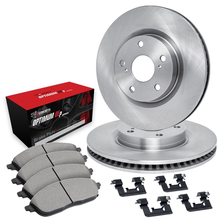 E-Line Blank Brake Rotor Set w/Optimum OE Pads & Hardware, 1990-1991 Ford/Lincoln/Mercury/Mazda, Position: Front