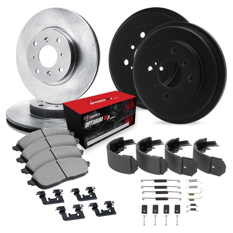 E-Line Blank Brake Rotor & Drum Set w/Optimum OE Pads, Shoes, & Hardware Kit, 2001-2001 Kia/Hyundai/Genesis