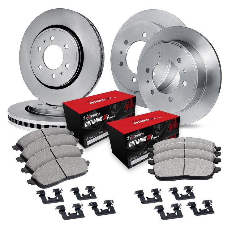 E-Line Blank Brake Rotor Set w/Optimum OE Pads & Hardware, 1998-2000 Mitsubishi, Position: Front & Rear