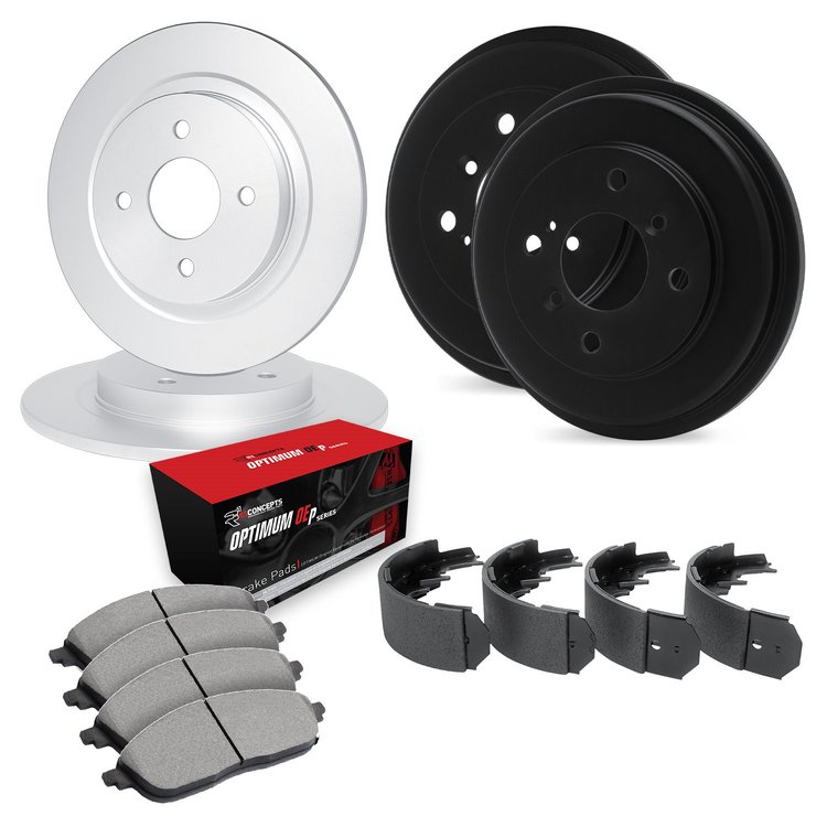 E-Line Blank Brake Rotor & Drum Set w/Optimum OE Pads & Shoes, 1996-1997 Audi/Porsche/Volkswagen, Position: Front & Rear