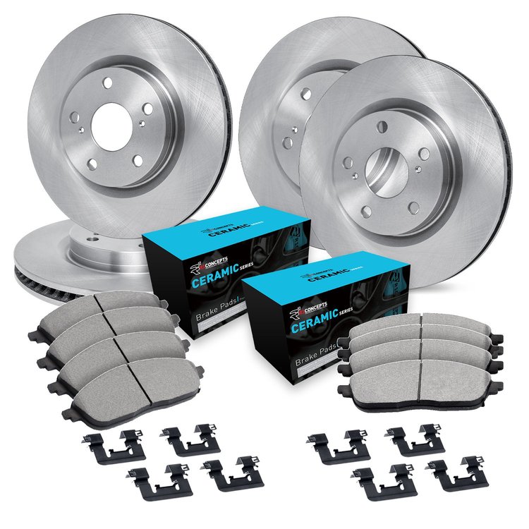 E-Line Blank Brake Rotor Set w/Ceramic Pads & Hardware, 2018-2020 Kia/Hyundai/Genesis, Position: Front & Rear