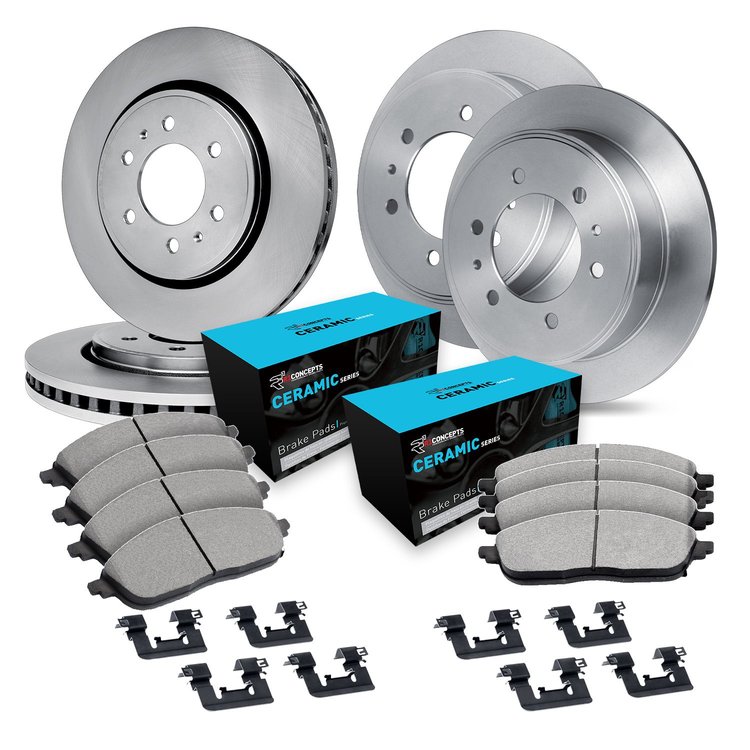 E-Line Blank Brake Rotor Set w/Ceramic Pads & Hardware, 1998-2000 Mitsubishi, Position: Front & Rear
