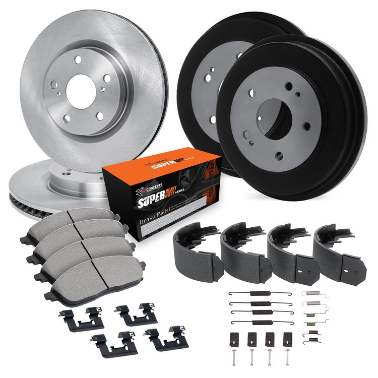 E-Line Blank Brake Rotor & Drum Set w/Super-Duty Pads, Shoes, Hardware, & Adjusters, 1994-1994 Ford/Lincoln/Mercury/Mazda